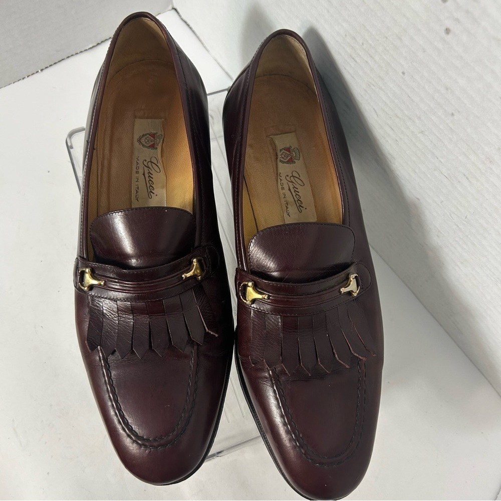 GUCCI Authentic Men’s Loafer Fringe Oxblood Made in Italy 41 US 9.5 US Horsebit - Picture 2 of 14